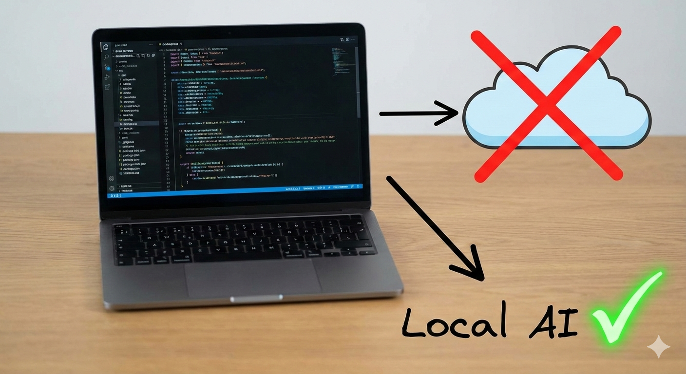 Local-first architecture diagram: Local AI runs on your machine; cloud not used